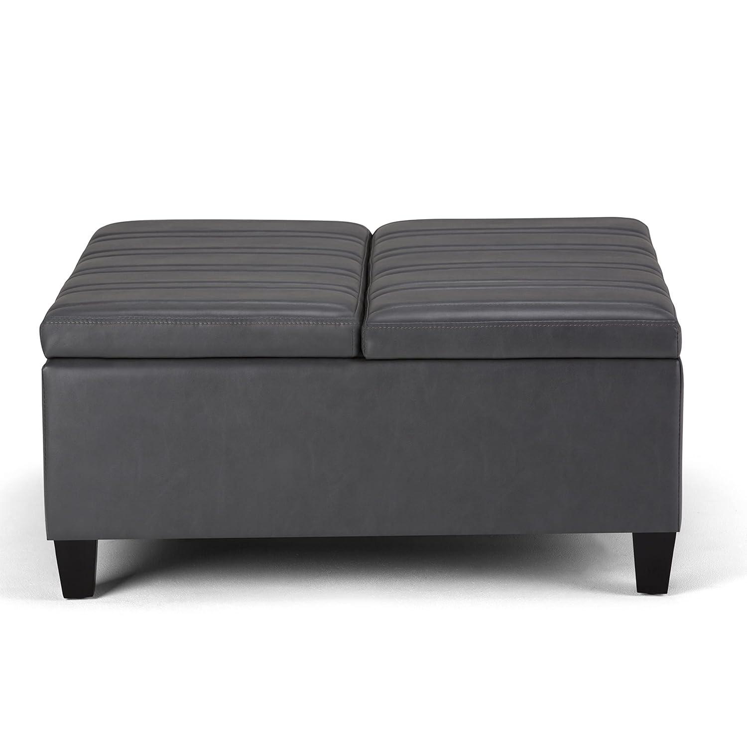 Simpli Home Ellis 36"W Upholstered Square Coffee Table Storage Ottoman with Split Lift Top