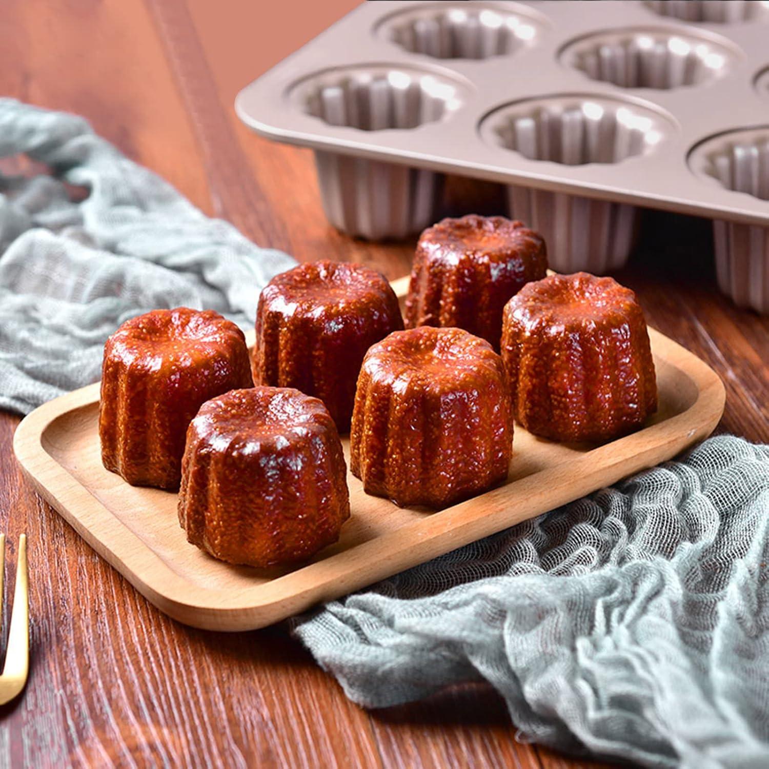 Cannele Mold Nonstick Muffin Cupcake Pan Carbon Steel Canele Cake Baking Tray French Pastry Mould 12 Cups for Making Mini Bread Cheesecake Dessert