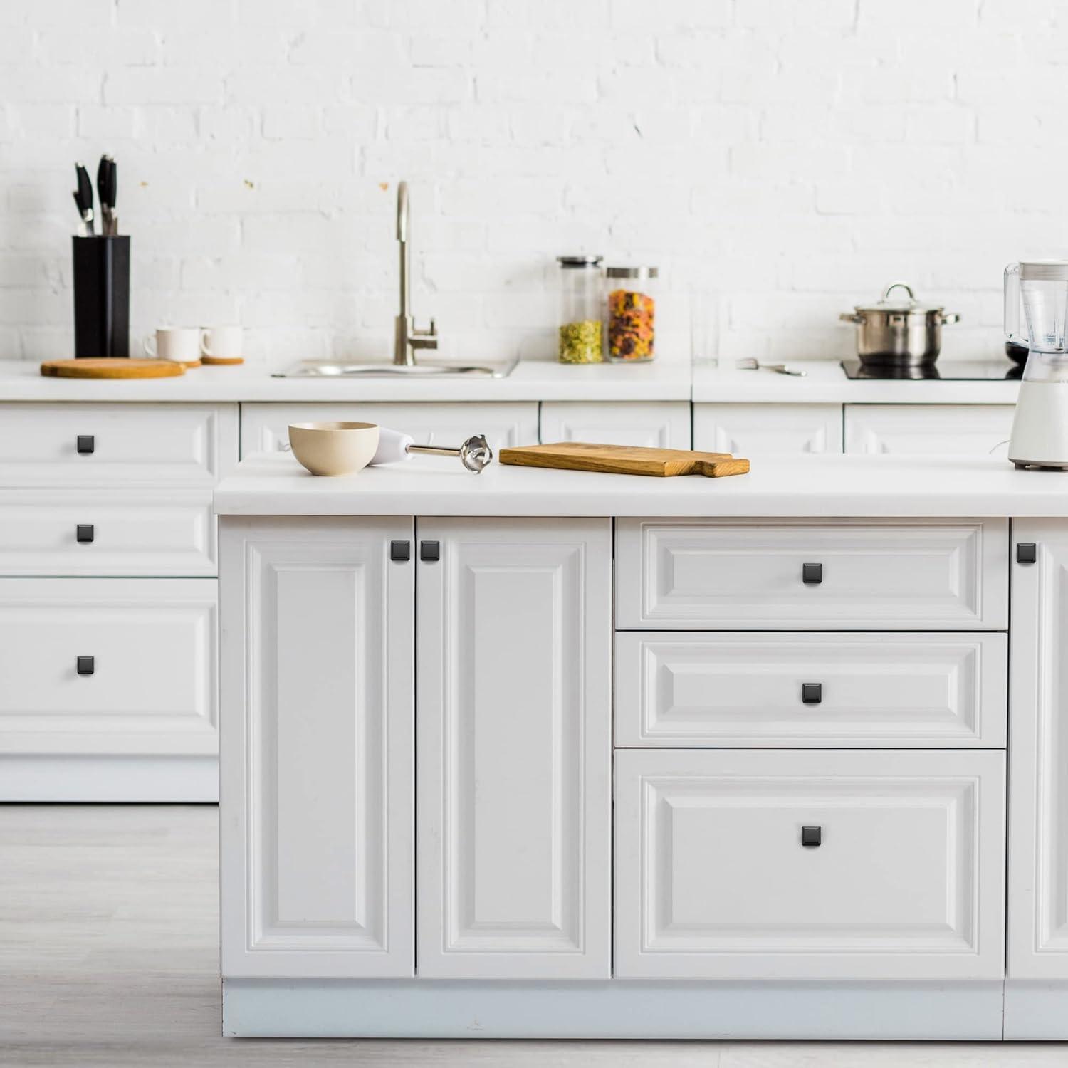 Single Hole Drawer Knobs - 10 Pack Black Cabinet Knobs - Square Dresser Knobs Dresser Handles Closet Door Knobs - Kitchen Cabinet Knobs - Cabinet Hardware