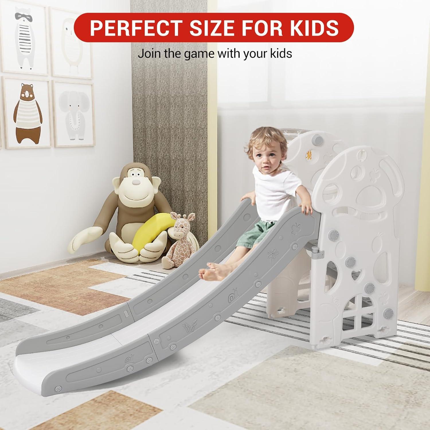 Toddler Slide, Ronipic 3 in 1 Slide for Kids, Freestanding Game Slide with Extra Long Slipping Slope and Basketball Hoop, Kids Slide Climber Set for Indoor Outdoor Ideal Gift Toys for Boys and Girls