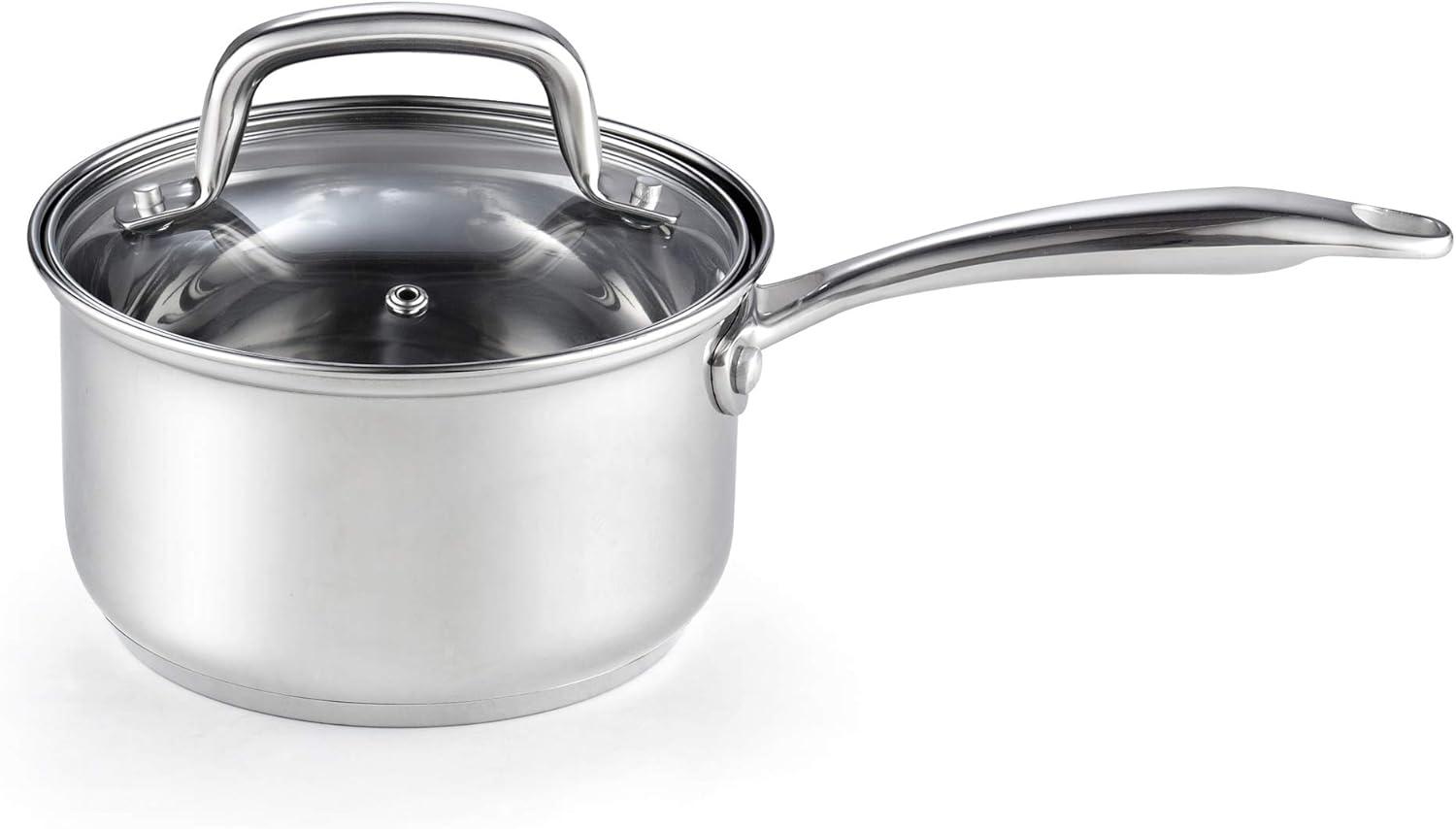 Cook N Home 2-Quart Stainless Steel Saucepan with Lid, Classic Sauce Pan Milk Pot, Oven Safe