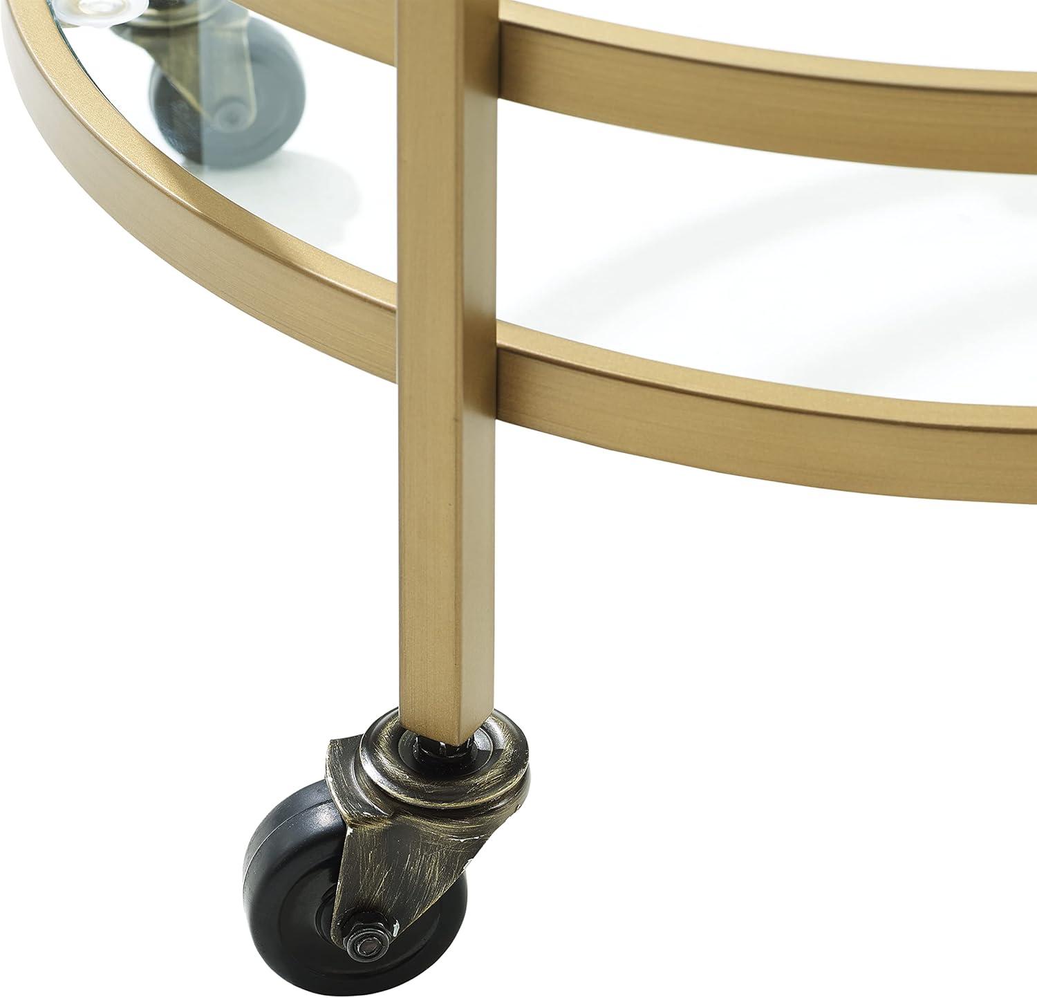 Bailey Round Bar Cart Gold - Crosley: Mobile Beverage & Drink Station, Tempered Glass Shelves, Steel Frame