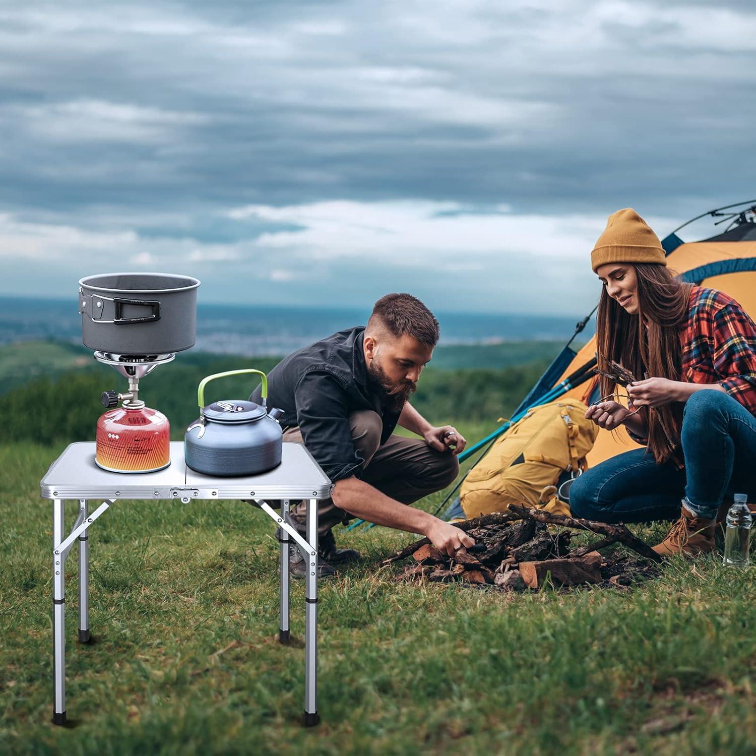 Portable Folding Aluminum and Wood Camping Table with Adjustable Legs