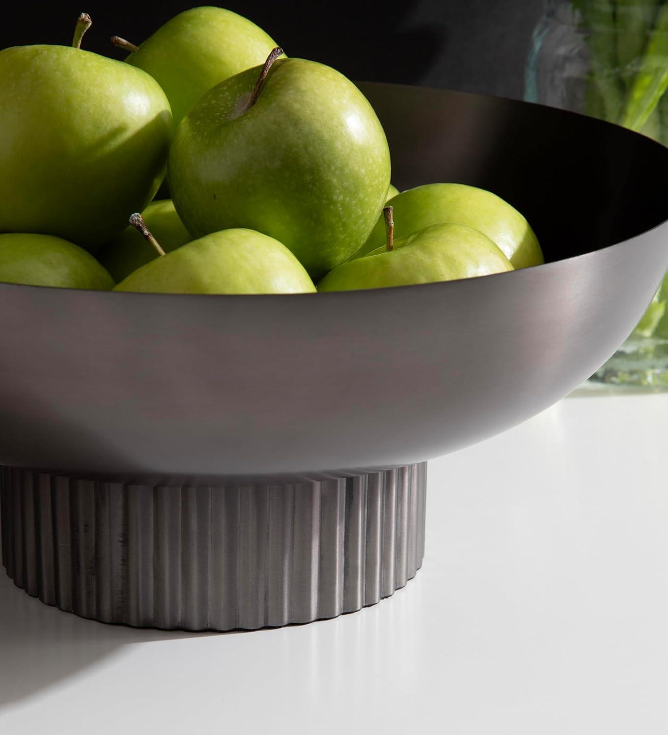 Kate and Laurel Rooks Ribbed Decorative Metal Bowl, 12 Inch Diameter, Gray Gunmetal, Modern Raised Fruit Bowl for Kitchen Counter or Use as a Key Bowl for an Entryway Table