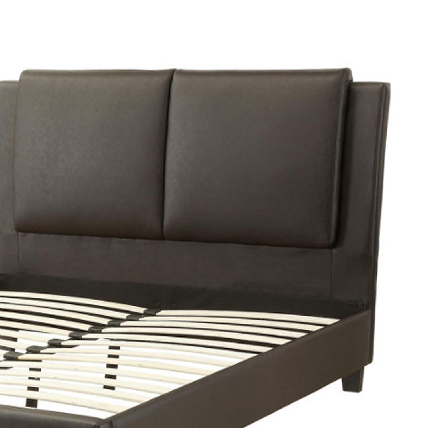 Benjara Elegant Wooden Eastern King Bed With PU Head Board, Brown