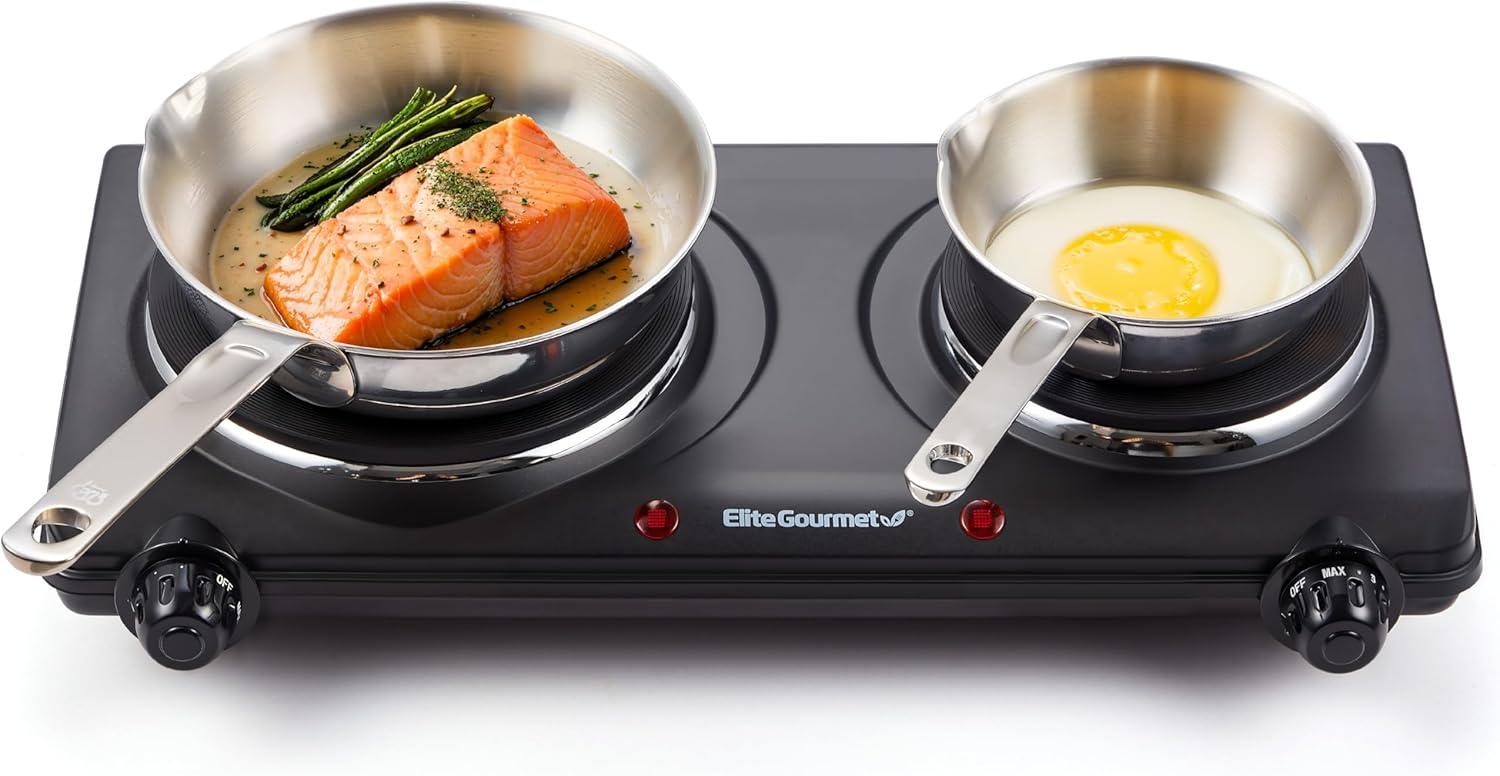 Black Dual Burner Electric Induction Cooktop with Temperature Controls