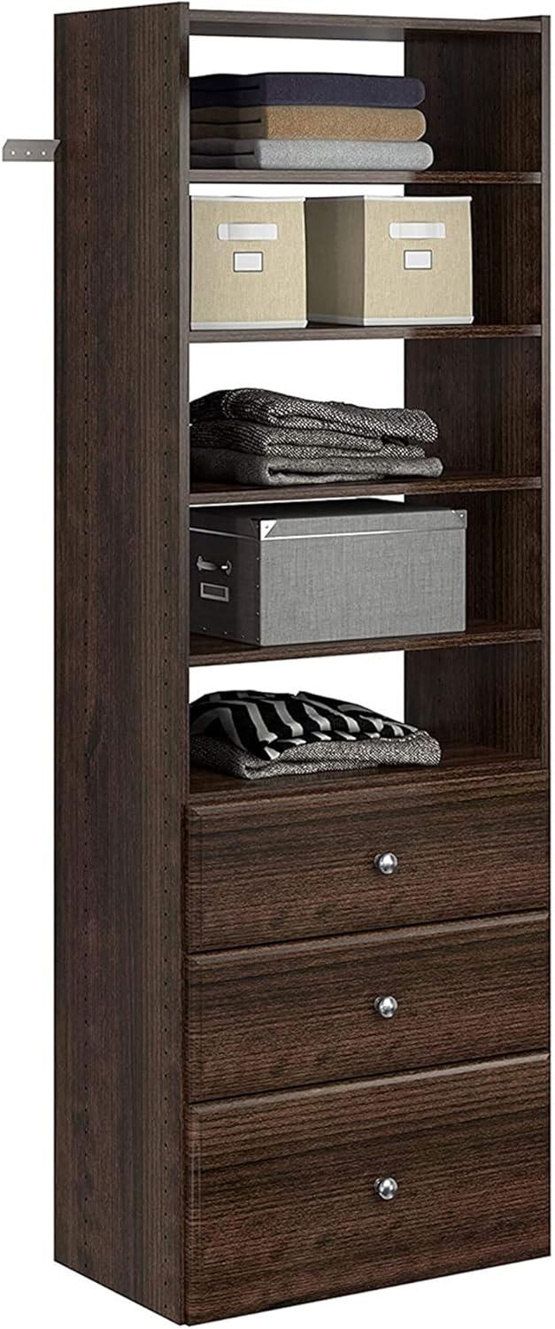 Easy Track Premium Tower Closet Organizer with Shelves and Drawers, Truffle