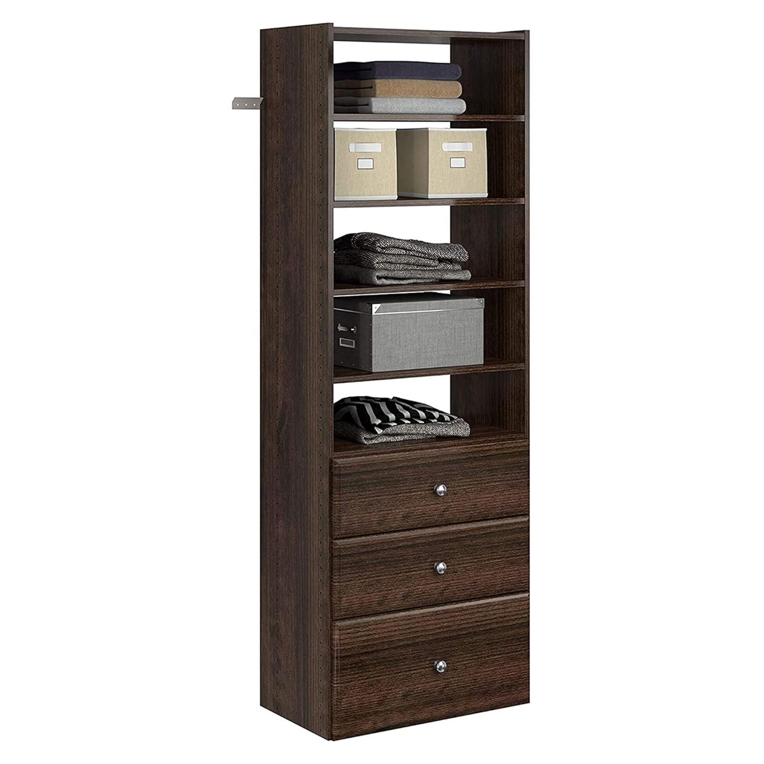 Easy Track Premium Tower Closet Organizer with Shelves and Drawers, Truffle