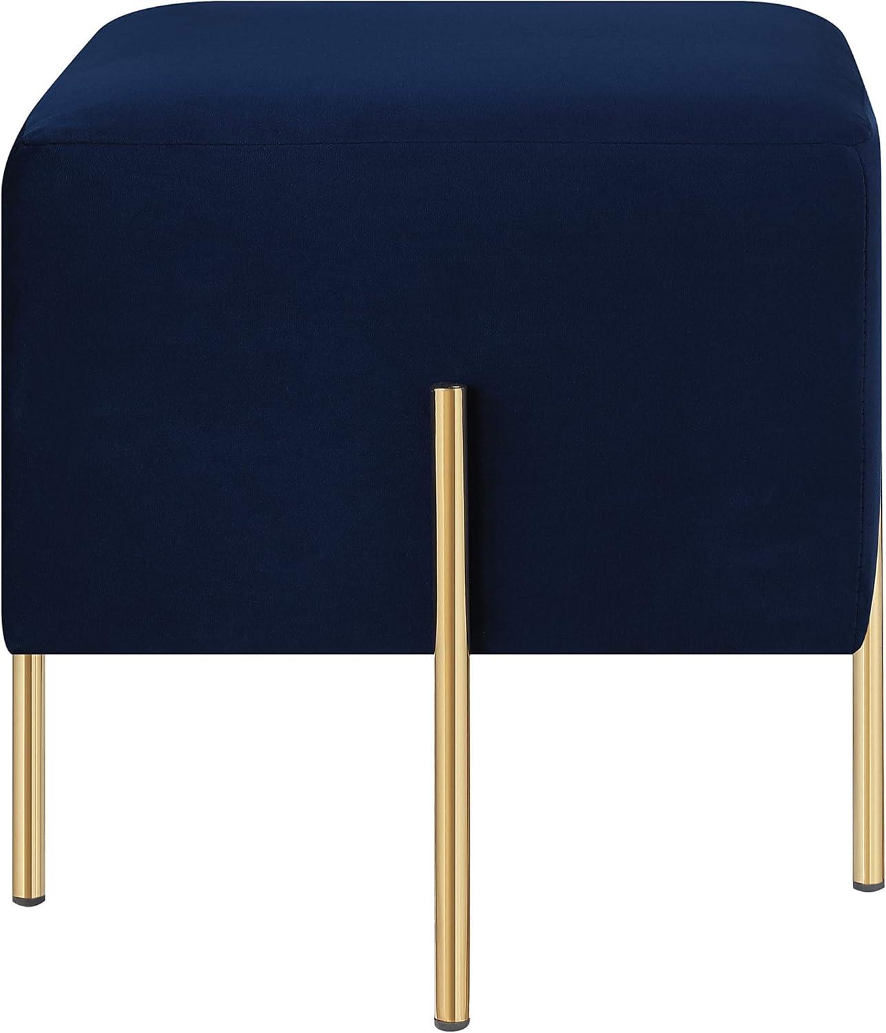 Modern Blue Velvet Ottoman with Gold Metal Legs