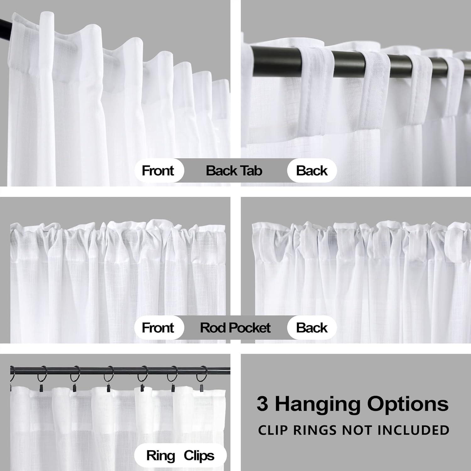 White Linen Semi-Sheer Light-Filtering Rod Pocket Curtains, 63" Length