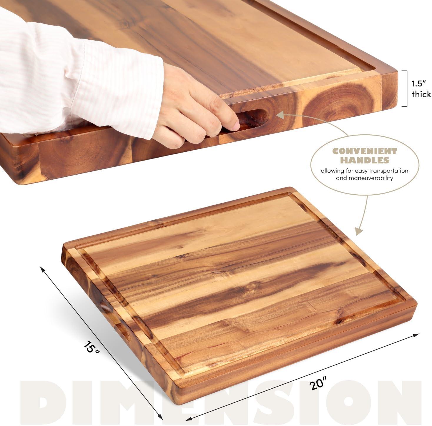 Yiwa 20" x 15" Extra Large Cutting Boards for Kitchen with Side Handles and Juice Groove, 1.5in Thickness Reversible Acacia Board