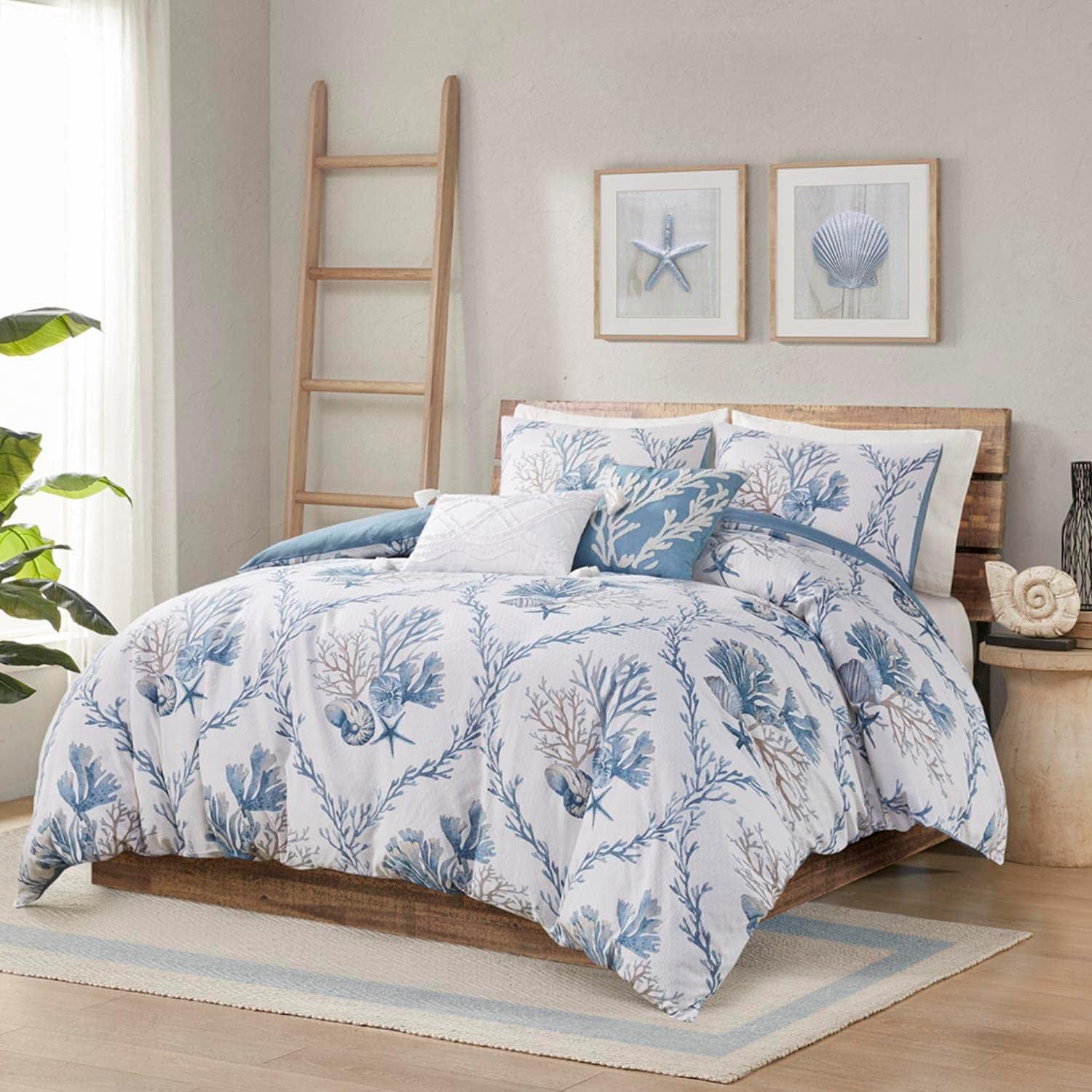 Blue/Brown Cotton Coastal 5 Piece Duvet Cover Set