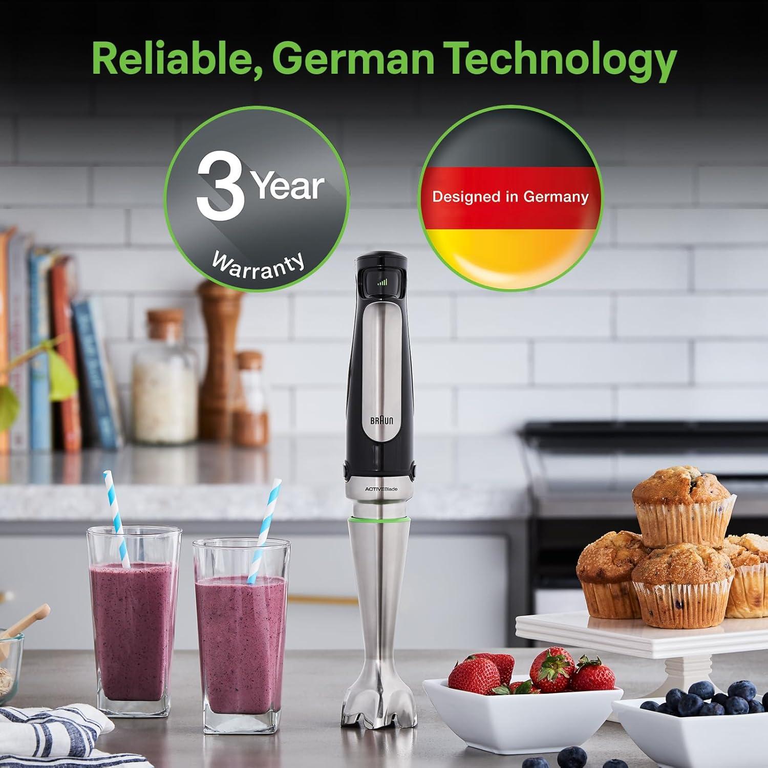 Braun Braun MultiQuick 7 Smart-Speed Hand Blender with 500 Watts of Power, Whisk, Masher, and 6-Cup Food Processor