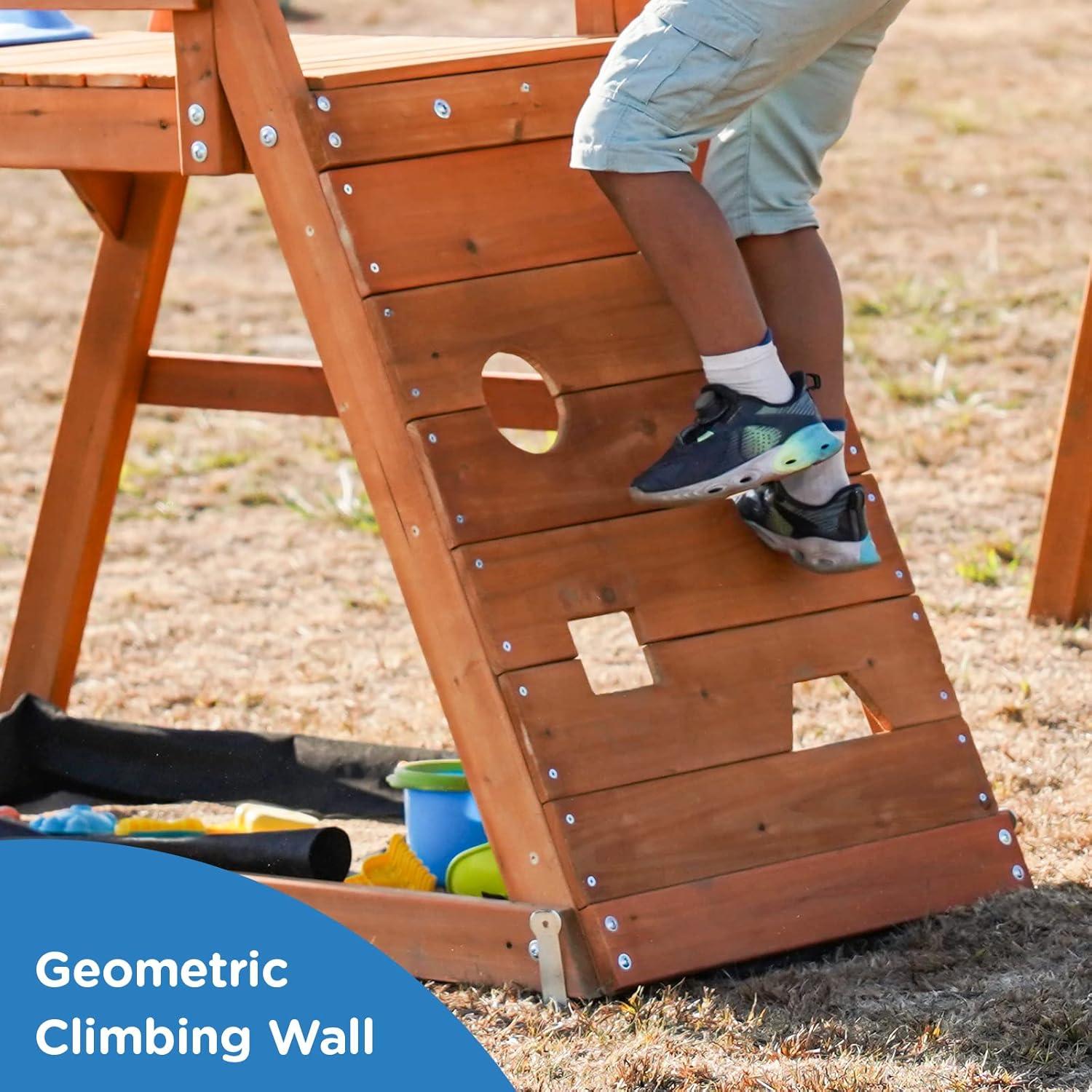 Dolphin Playground Wooden Swing Sets for Backyard, Family DIY Kit for Any Swings, Outdoor Playset for Kids with Trapeze Swing Bar and 2 Belt Swings, Heavy Duty Playground Accessories, Ages 3-10