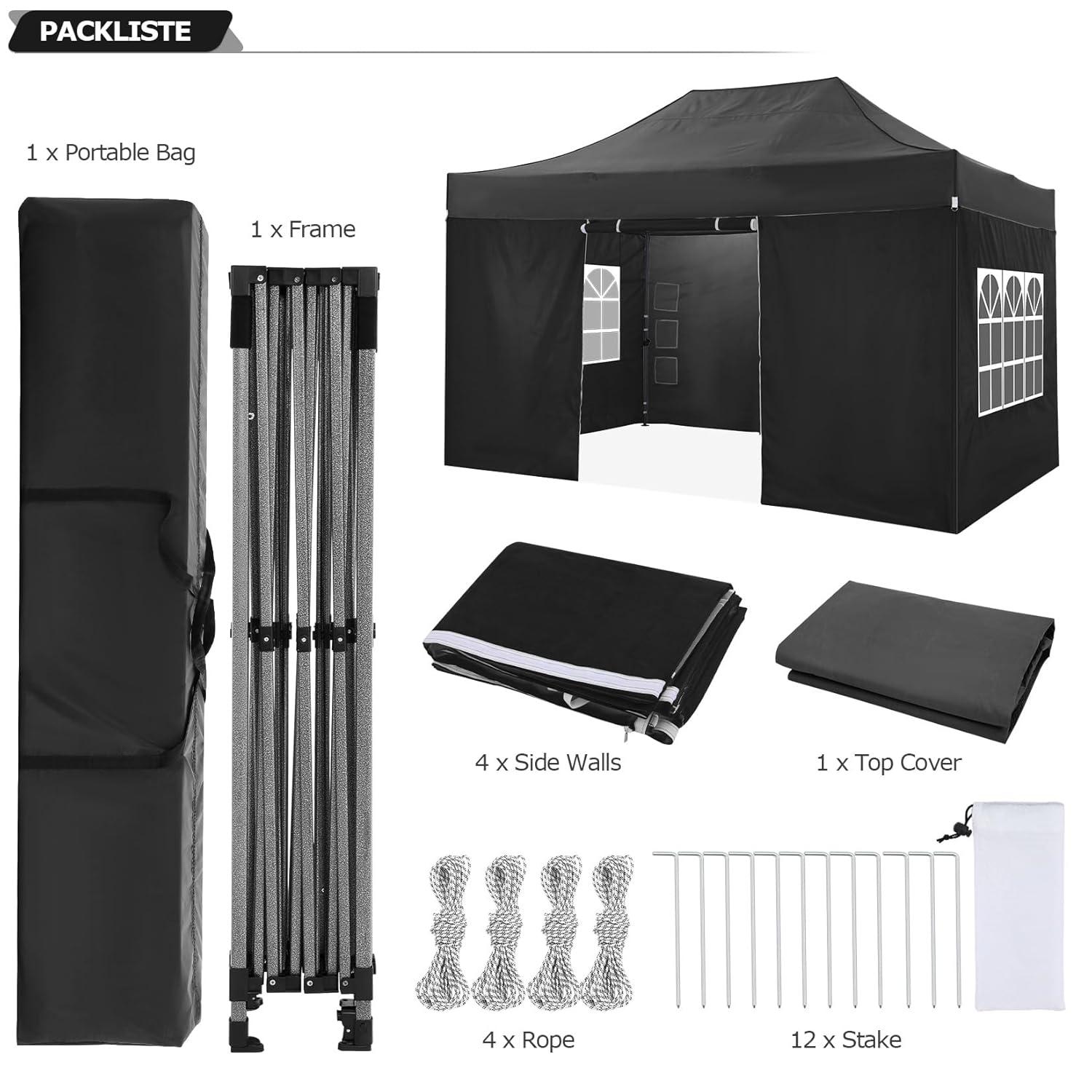 SANOPY 10x15 FT Pop Up Canopy with 4 Sidewall,Heavy Duty Canopy UPF 50+ All Season Wind Waterproof Commercial Outdoor Wedding Party Tents for Parties Canopy Gazebo with Carry Bag(Black)