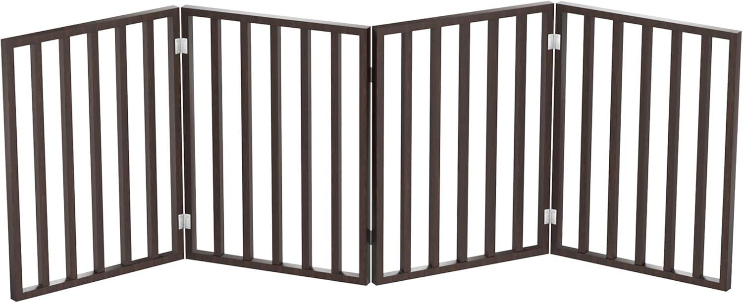 Indoor Pet Gate - 4-Panel Folding Dog Gate for Stairs or Doorways - 72x24-Inch Freestanding Pet Fence for Cats and Dogs by PETMAKER (Brown)