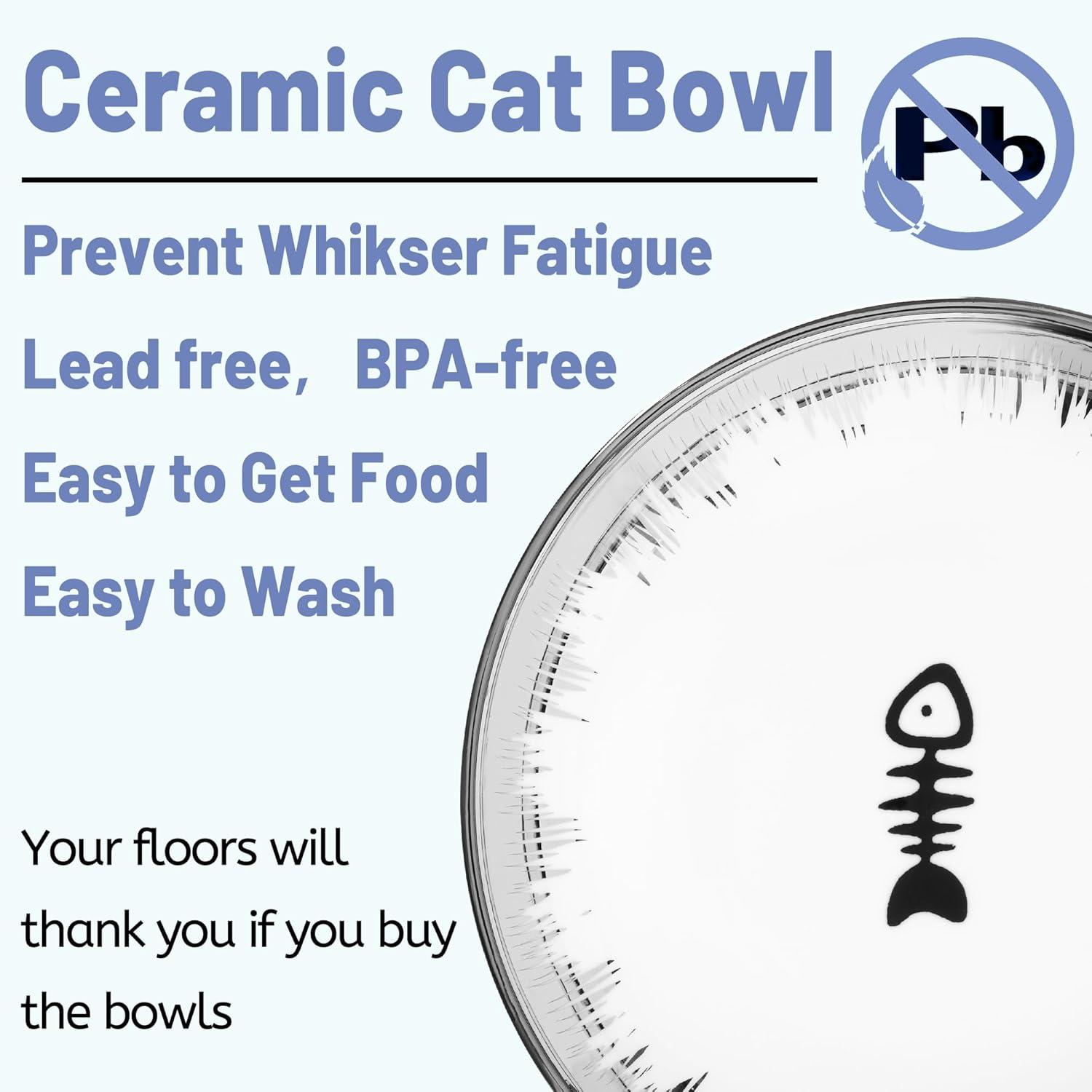Cat Bowls, Elevated Cat Bowl, Raised Ceramic Dish with Metal Stand, Pet Water or Food Feeding Station for Indoor Cats, Kitten, Puppies and Small Dogs, Dishwasher Safe