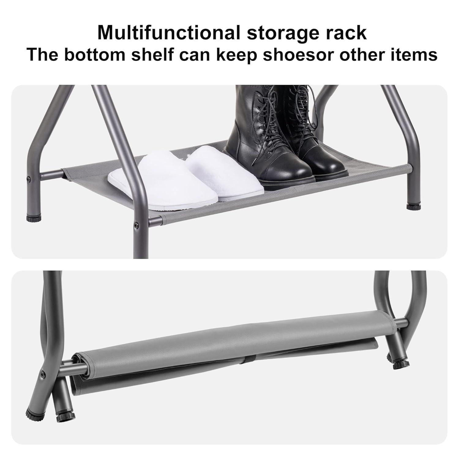 MEBROT Set Of 2, Foldable Suitcase Stands For Guest Room, Metal Luggage Holder With Storage Shelf For Bedroom, Hotel, Easy Assemble