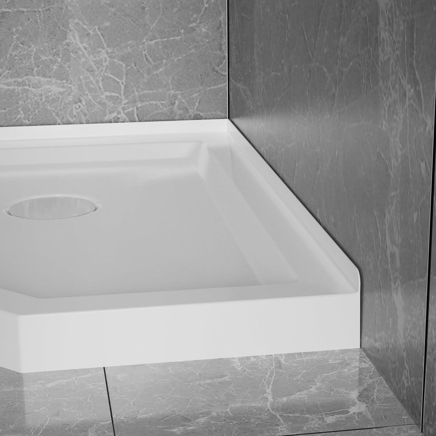 White Neo-Angle Corner Shower Base with Center Drain