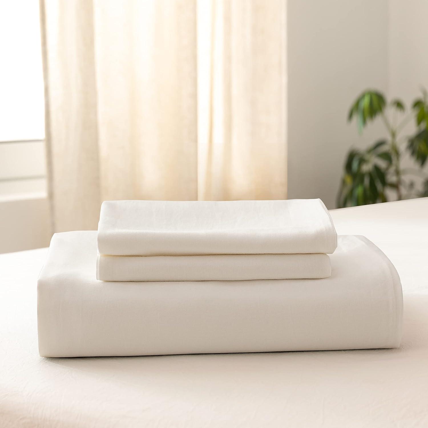 HeimenAogo Egyptian Cotton Duvet Cover Queen Size Sateen Weave, Silky Soft and Breathable Bedding Set with Zipper Closure, Long Staple Cotton Bed Linen Pure White 3Pcs (90"×90")