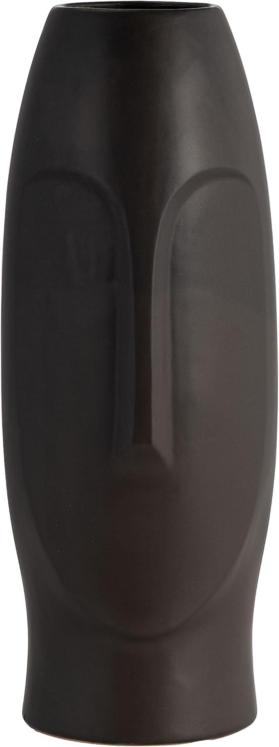 Sagebrook Home 14" Ceramic Face Vase - Ceramic Table Decor, Rustic Decorative Centerpiece For Home, Wedding, Office Decor - Black Vase Decor