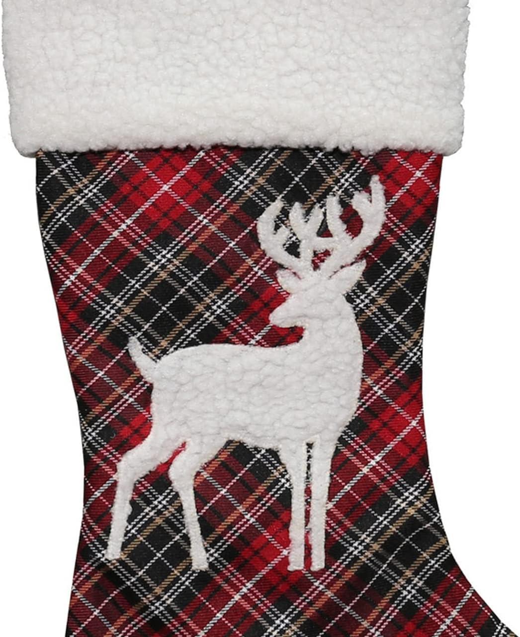 Northlight 20" Black and Red Tartan Reindeer Christmas Stocking with Cuff