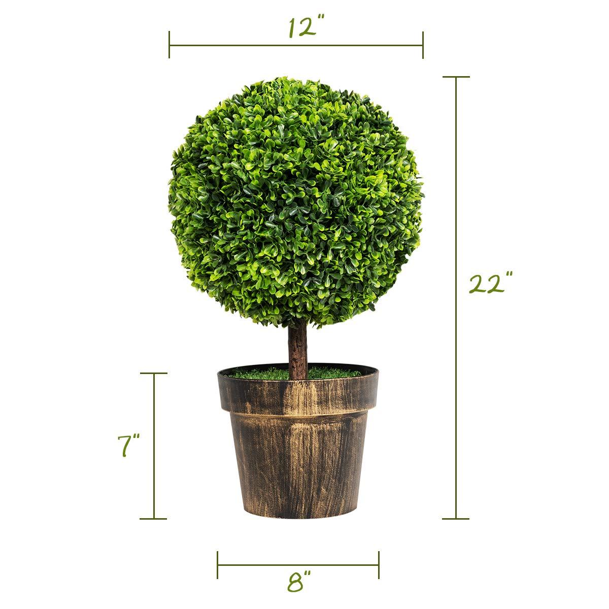 22’’ Faux Boxwood Topiary Ball Tree Set of 2, Artificial Plants Outdoor Weather Resistant, Cement-Filled Potted Bushes, Evergreen Topiary Trees Artificial for Porch Decoration Indoor Outdoor