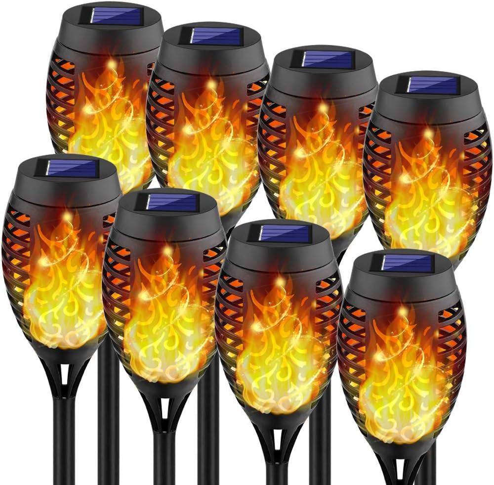 Kurifier Solar Lights Outdoor, 12LED-8Pack Solar Torch Light with Flickering Flame, Security&Waterproof/Festive&Romantic Decoration Landscape Tiki Torches for Yard, Patio, Garden-Auto On/Off