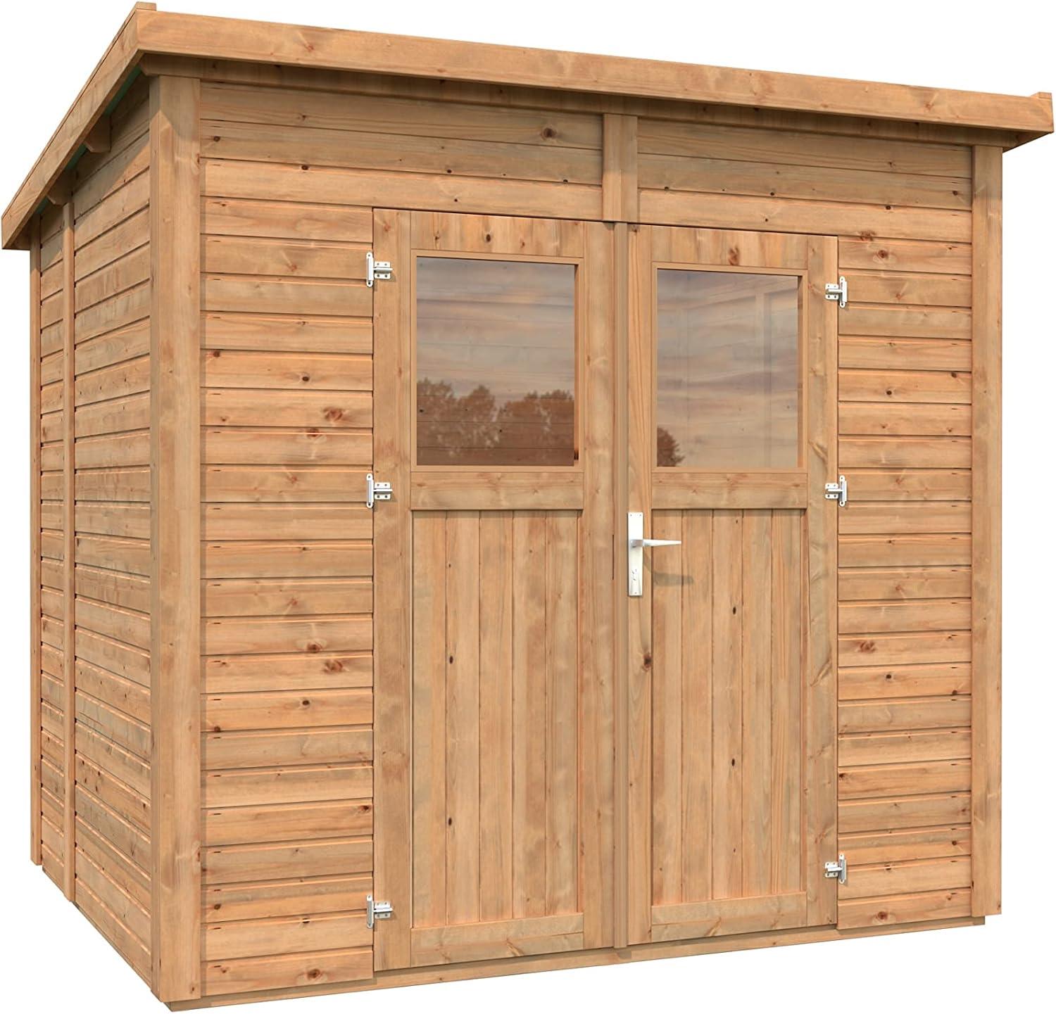 Medium Brown Nordic Spruce Lean-To Shed with Windows and Double Doors