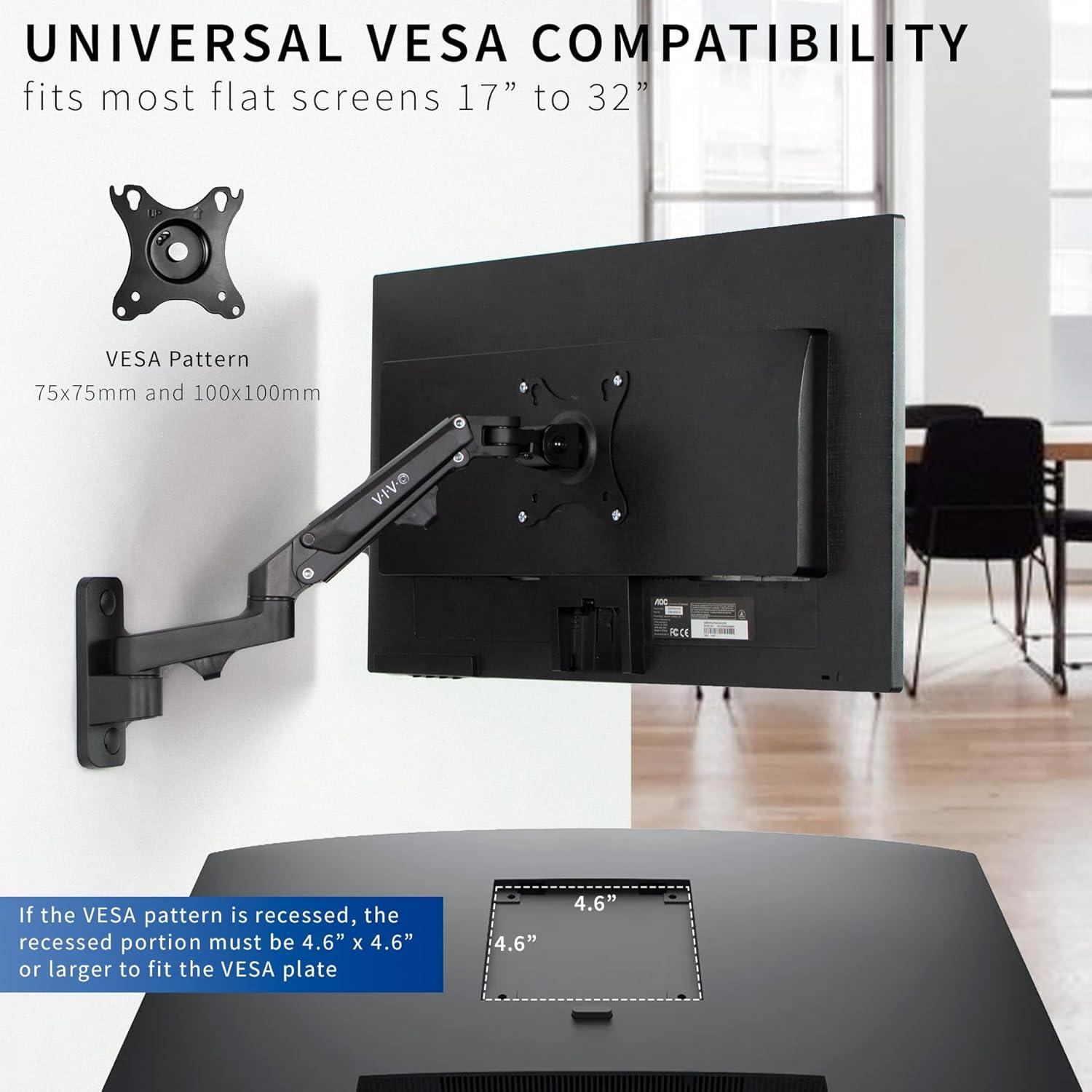 Vivo Premium Aluminum Single Monitor Wall Mount