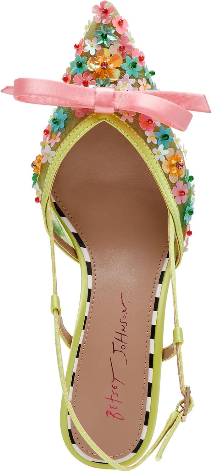 Lime Floral Sequin Mesh Slingback High Heel Pumps