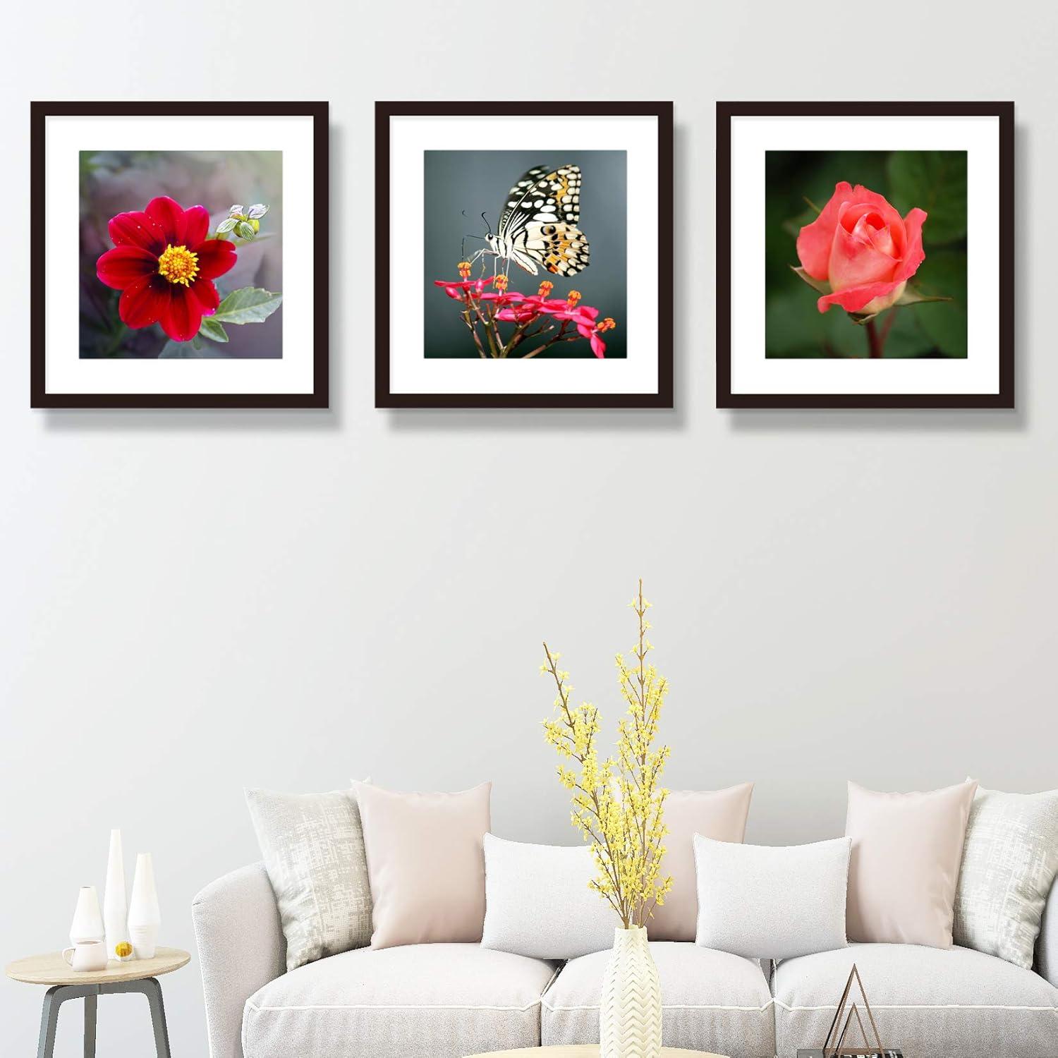 16x16 Frame Black With Mat 12x12 Solid Wood Picture Frames Wall Mounting (1 pack, 16x16 Inch)…