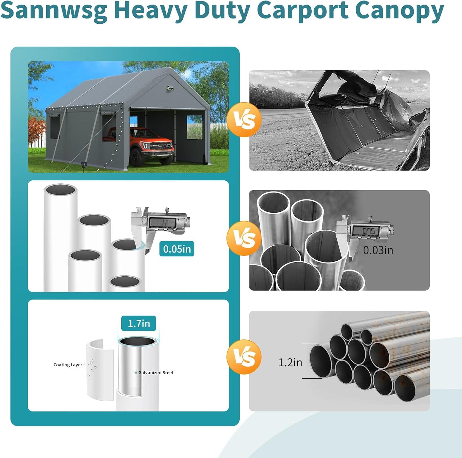 Carports 10X16 Heavy Duty，Portable Car Port Garage，Carport Canopy with Side Doors，Outdoor Car Shelter All Weather