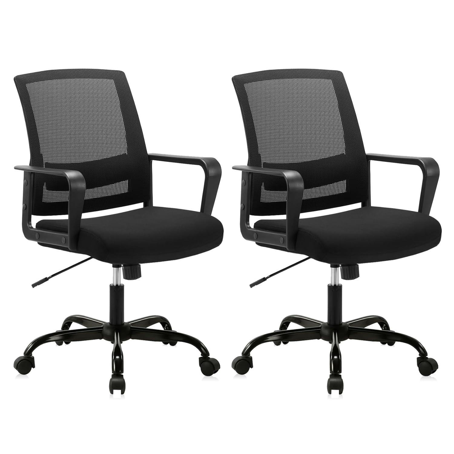 CLATINA Ergonomic Rolling Mesh Desk Chair with Executive Lumbar Support and Adjustable Swivel Design for Home Office Computer BIFMA Certified Black 2Pack