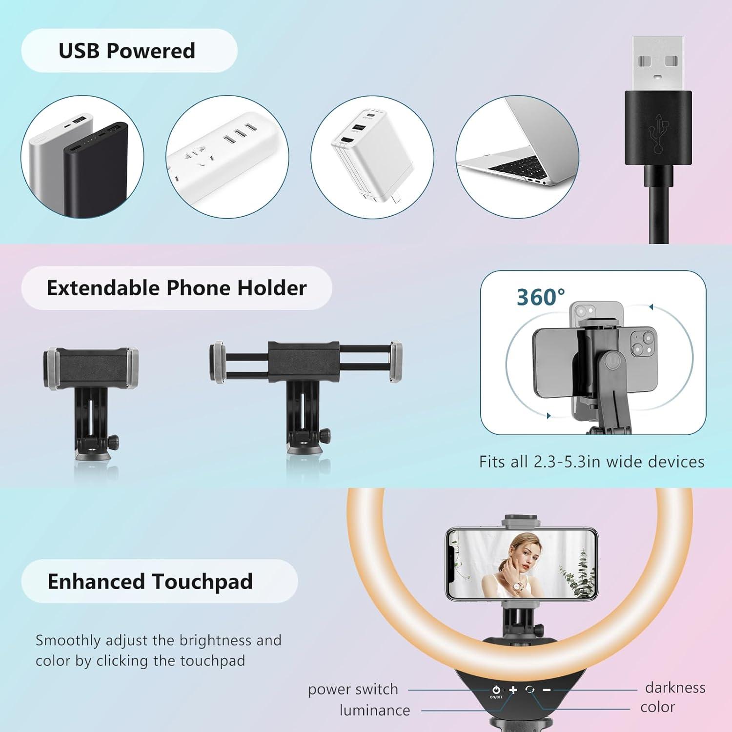 Aureday 14'' Dimmable LED Ring Light with 62'' Tripod Stand