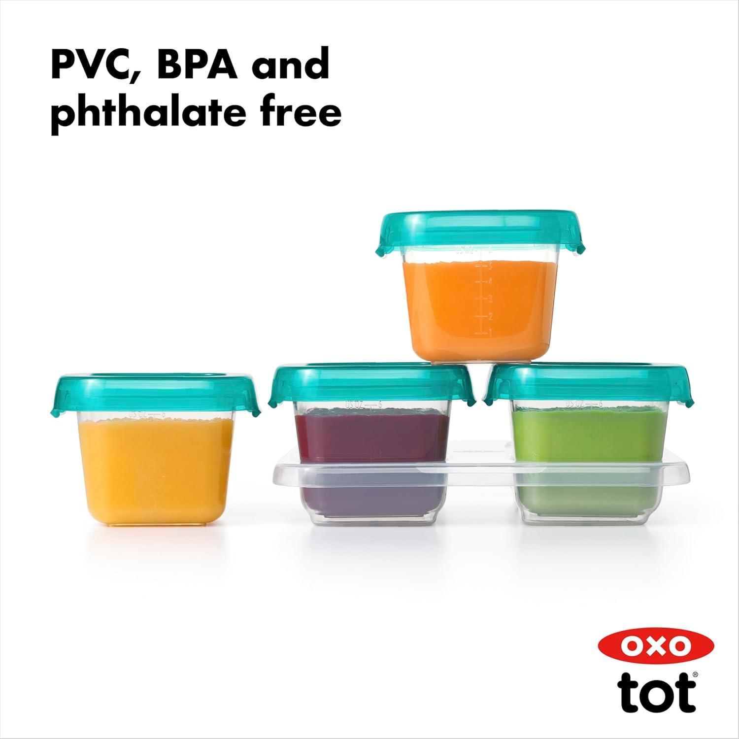 OXO Tot Baby Blocks Food Storage Containers, 6 oz, Teal, 4-pack, for Infants Ages 0-12 Months