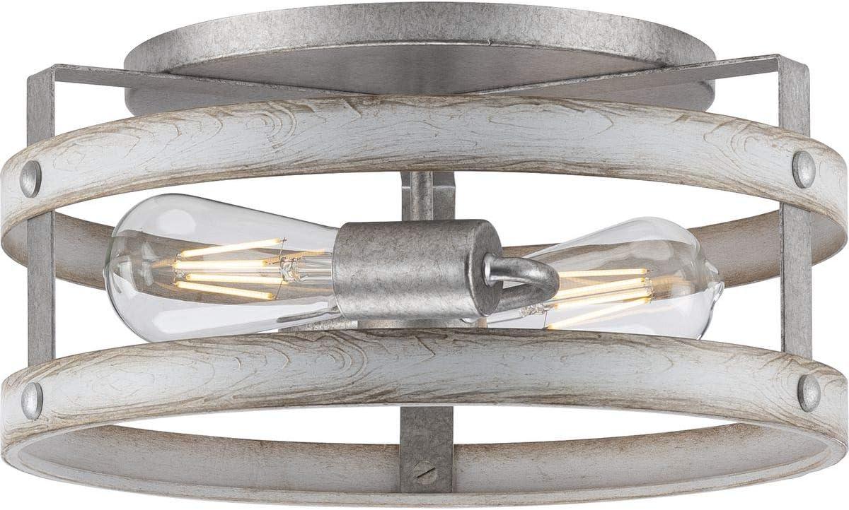 Progress Lighting Gulliver 2-Light Flush Mount Ceiling Light, Galvanized Finish, Open-Cage Design