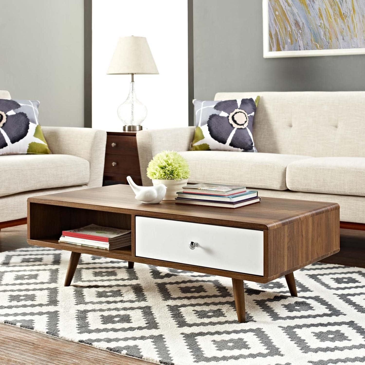 Mid-Century Walnut and White Storage Coffee Table