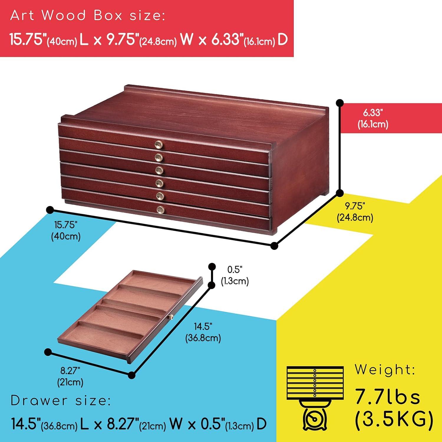 MEEDEN 6-Drawer Artist Supply Storage Box - Portable Foldable Multi-Function Beech Wood Artist Tool & Brush Storage Box with Compartments & Drawer