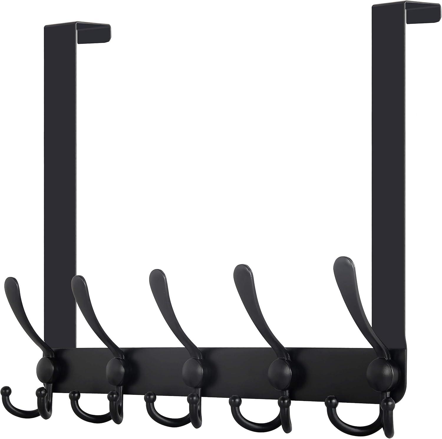 WEBI Over The Door Hook,Door Hanger Hook Rack with 5 Tri Hooks for Hanging Coats,Over Door Towel Rack Door Coat Towel Hanger Door Coat Rack for Bathroom,Behind Back of Door,Black
