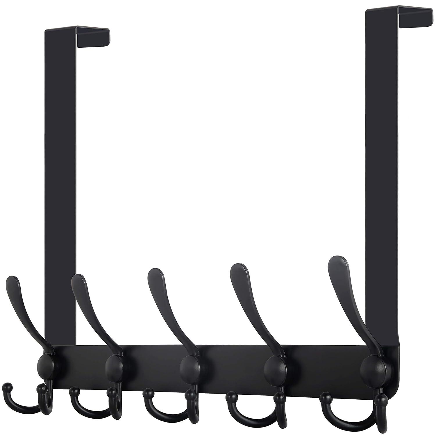 WEBI Over The Door Hook,Door Hanger Hook Rack with 5 Tri Hooks for Hanging Coats,Over Door Towel Rack Door Coat Towel Hanger Door Coat Rack for Bathroom,Behind Back of Door,Black