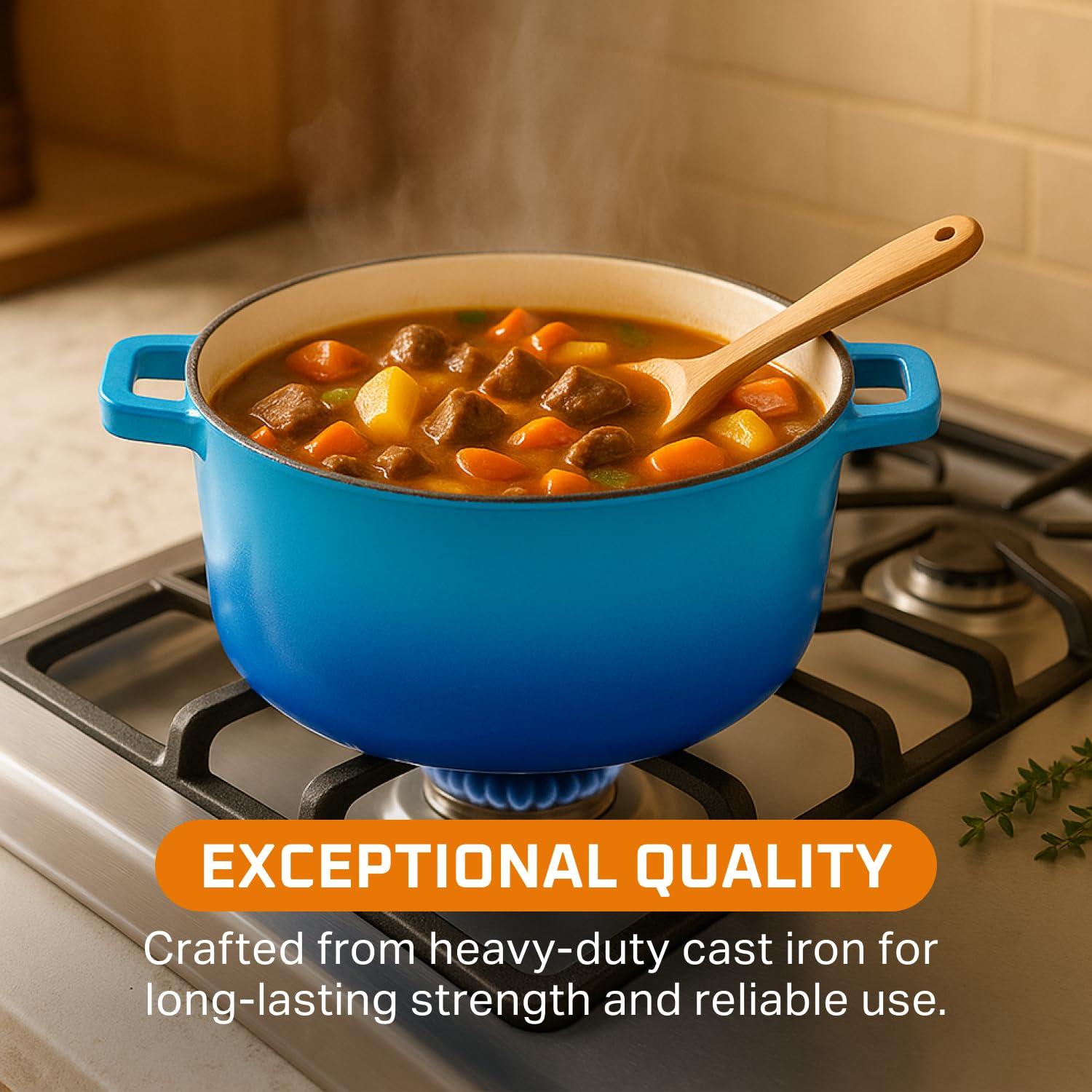 Bruntmor 2-in-1 Pre-Seasoned Cast Iron Dutch Oven with Handles - Crock Pot Black Cast Iron Pot with Skillet lid - All-in-One Cookware Braising Pan for Casserole Dish - 5 Quart - Black