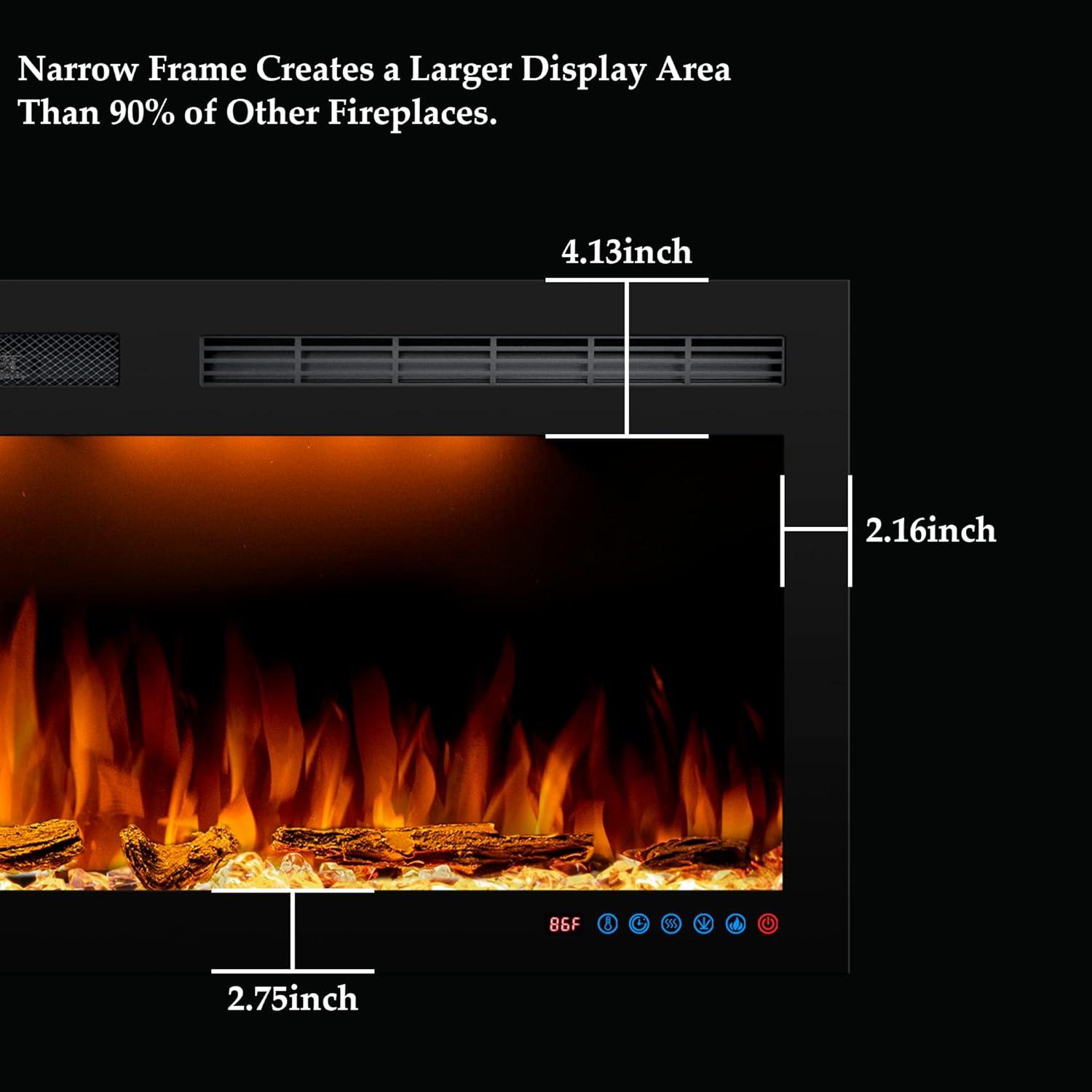 Tangkula 36"/40"/50" Recessed Electric Fireplace Wall Mounted Heater w/Remote Control 750W/1500W mode Adjustable Flame