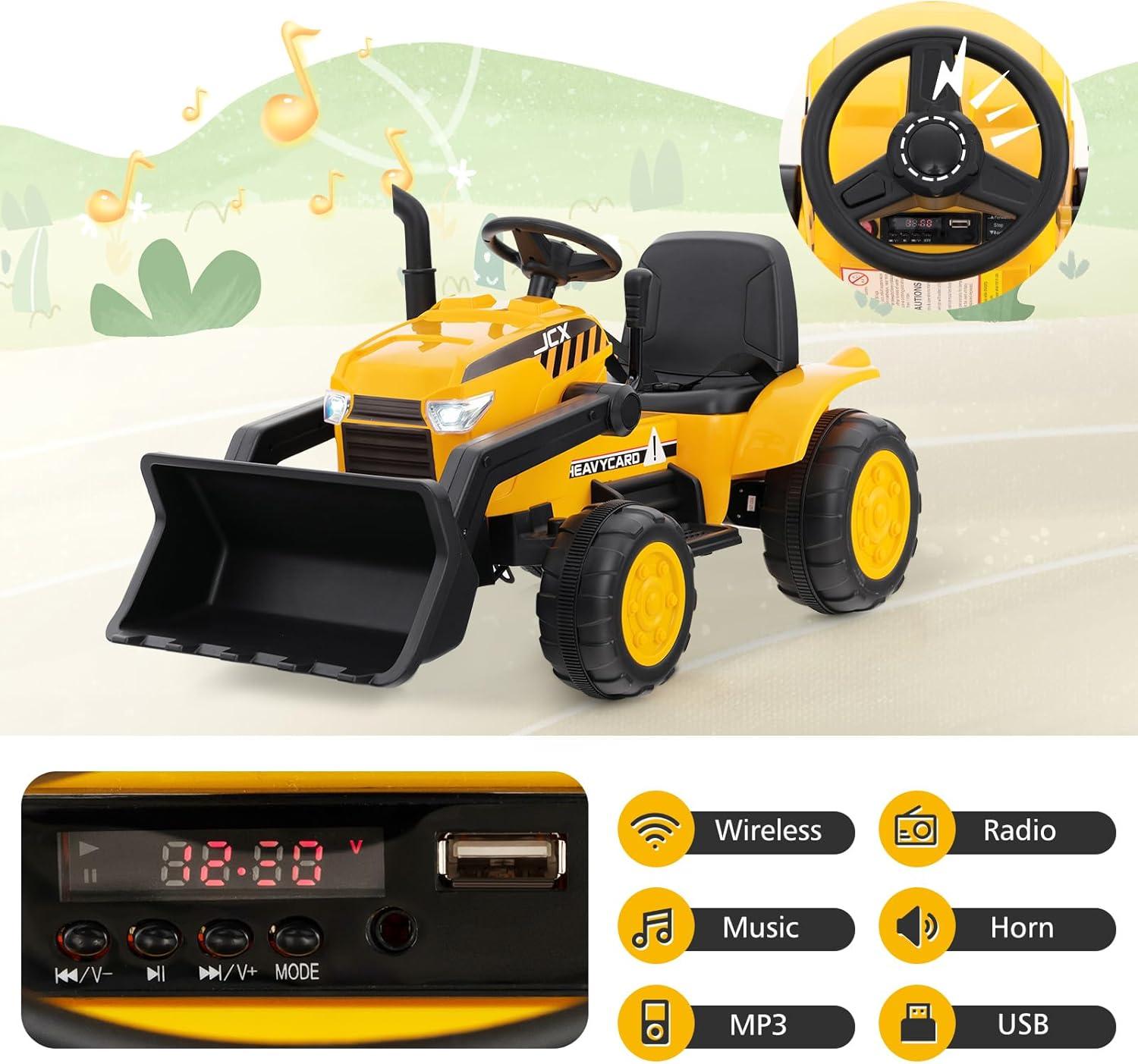 Costway 12V Kids Ride On Excavator Digger Electric Bulldozer Tractor RC with Light & Music