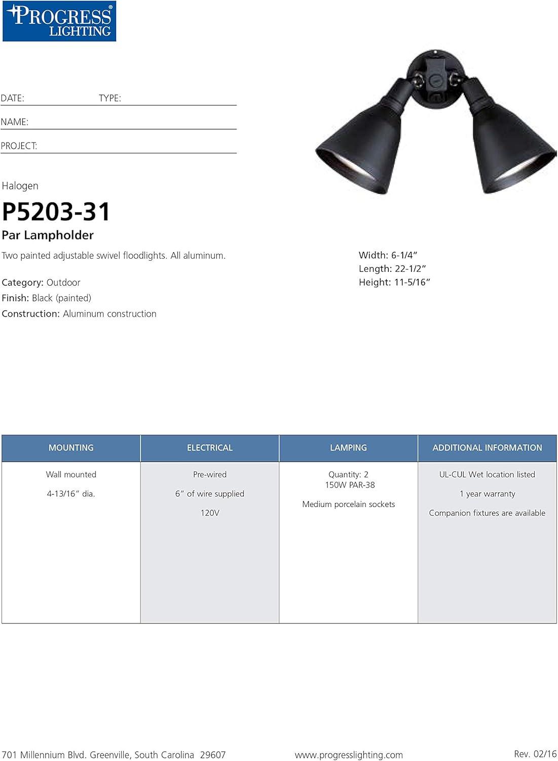 Progress Lighting Par 2-Light Outdoor Wall Light in Black Porcelain with Shade