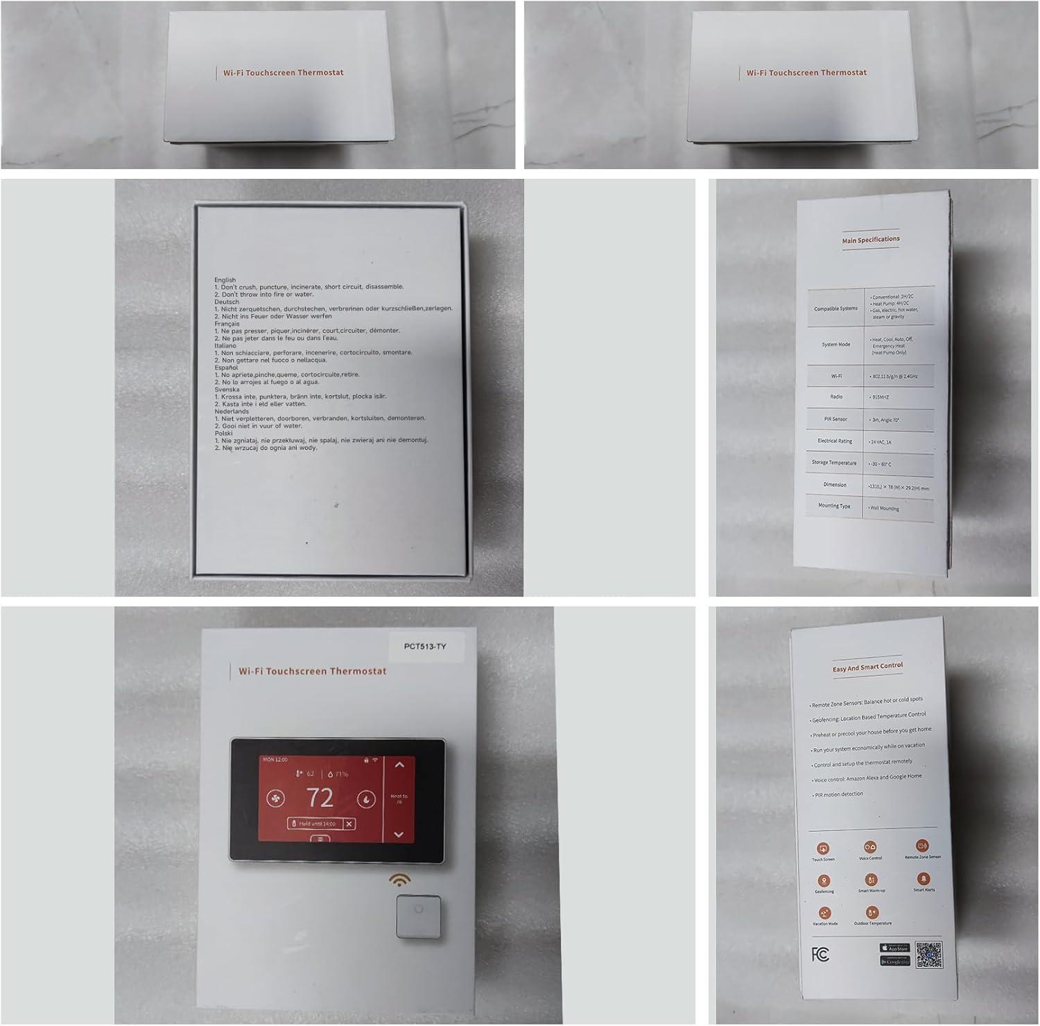 QUALITY FLOORING INC. Smart Thermostat For House With C-Wire Adapter, Programmable Wifi Thermostat Compatible With Alexa And Google Assistant,Energy Saving, Remote Control Tuya/Smart Life, C-Wire Require,Christamas Gift