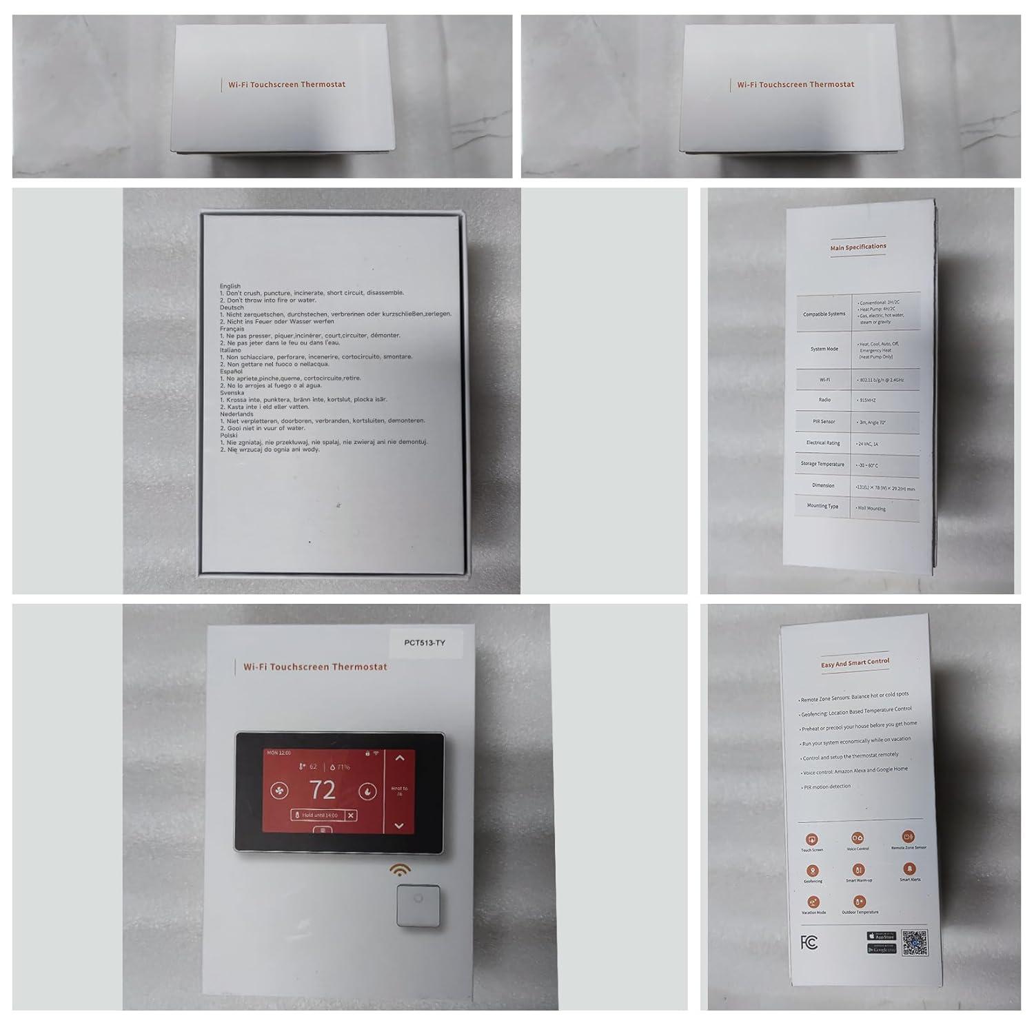 QUALITY FLOORING INC. Smart Thermostat For House With C-Wire Adapter, Programmable Wifi Thermostat Compatible With Alexa And Google Assistant,Energy Saving, Remote Control Tuya/Smart Life, C-Wire Require,Christamas Gift