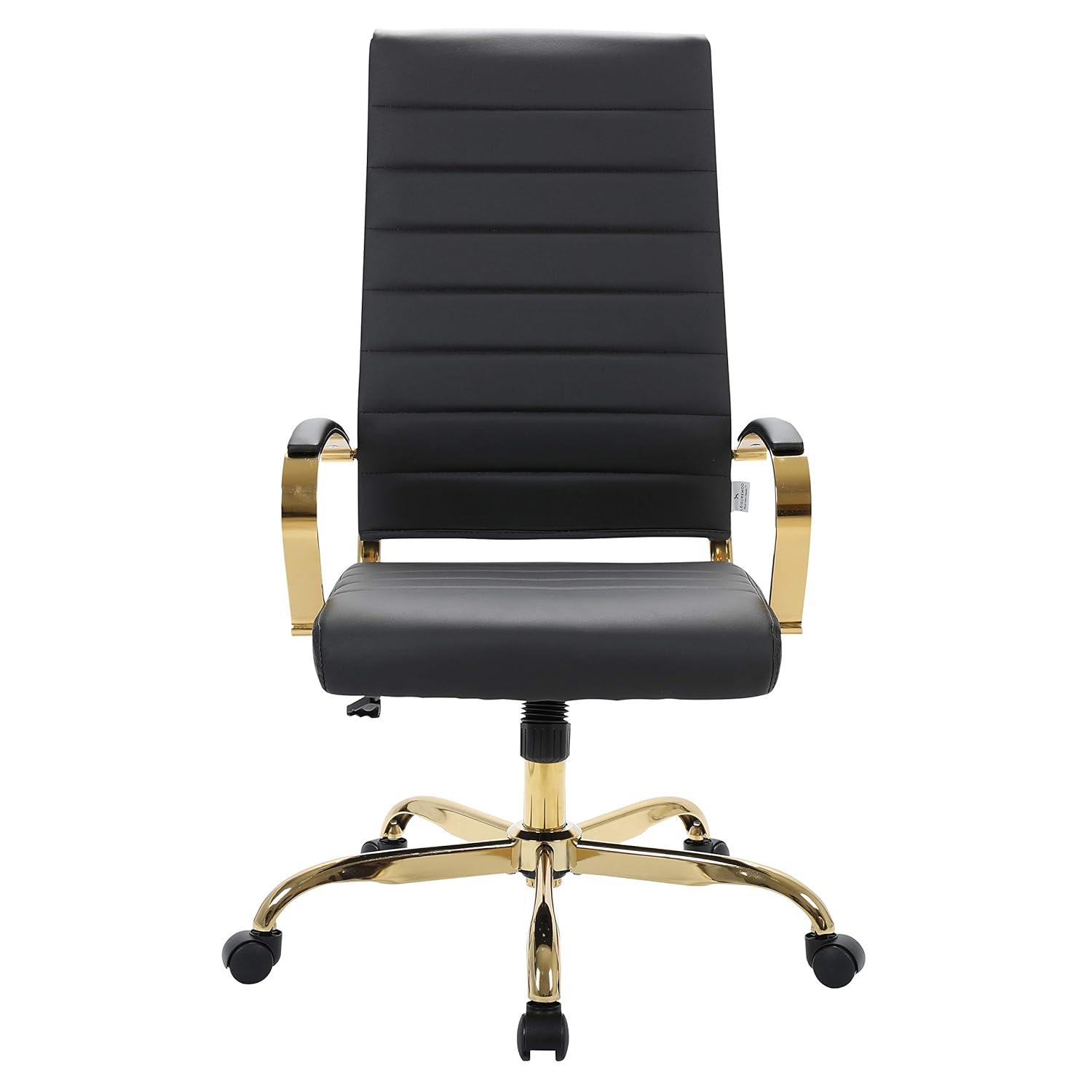 Everly Quinn Humairaa Benmar Leather Office Chair in Gold Base