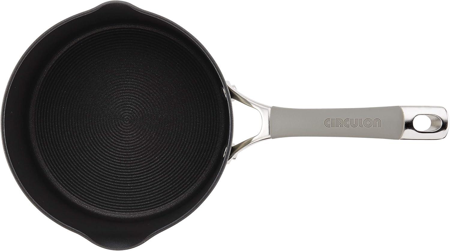 Circulon Elementum Hard-Anodized Nonstick Straining Sauce Pan with Lid, 3-Quart, Oyster Gray