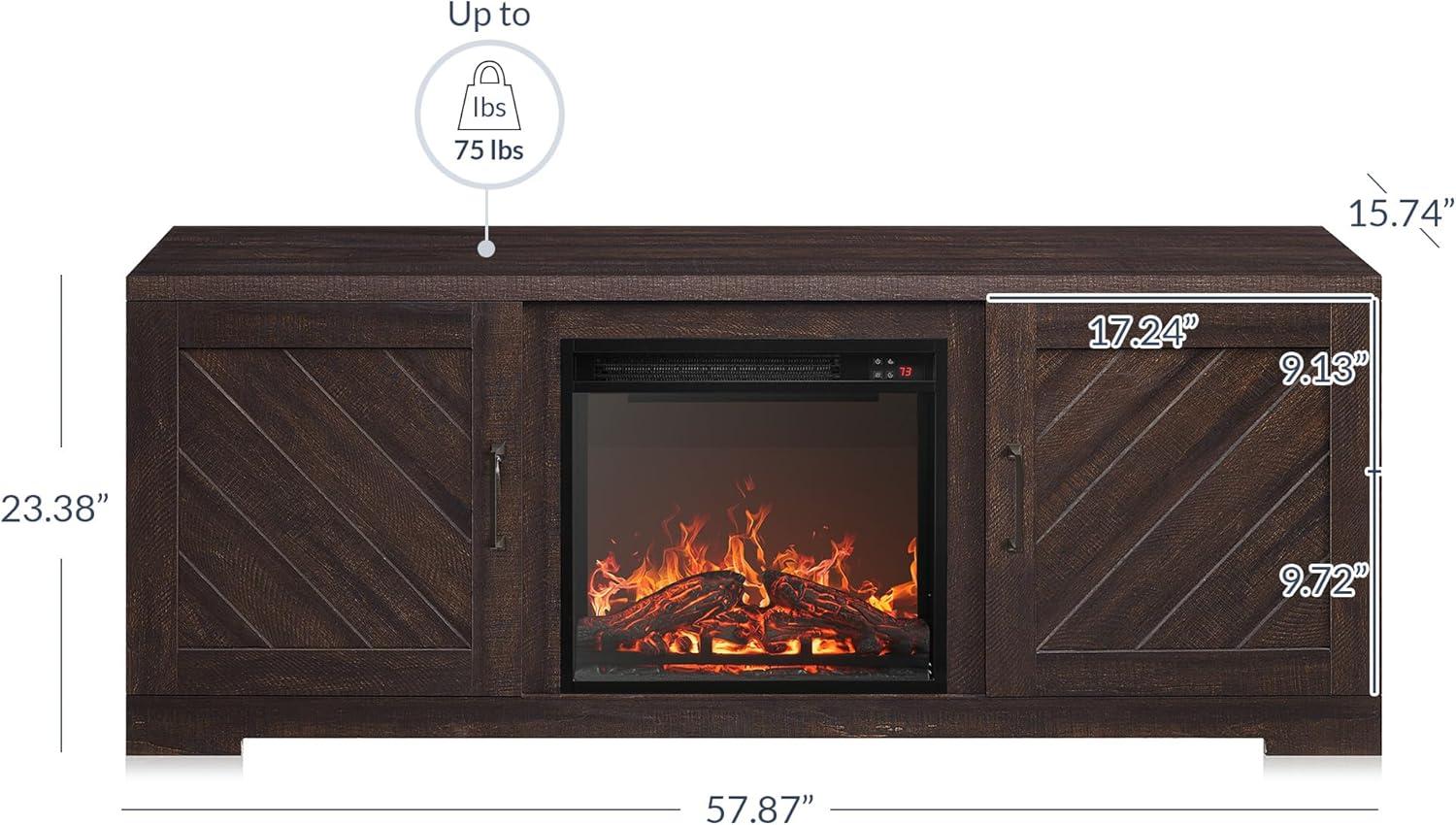 BELLEZE 58" Farmhouse TV Stand Media Entertainment Center For TVs up to 65" with 18" Fireplace - Hilo (Espresso)